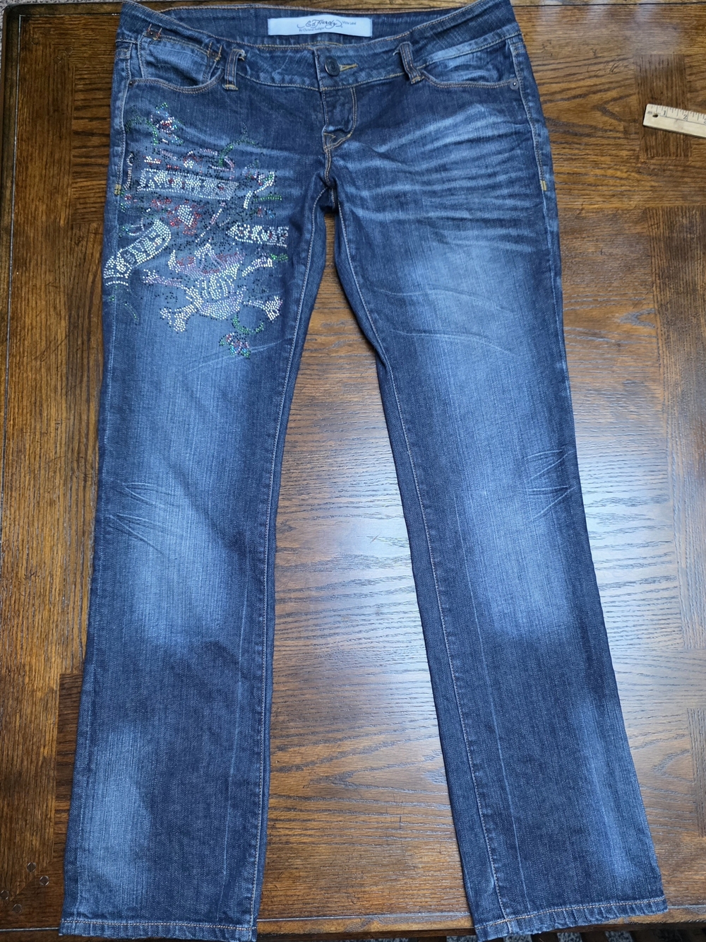 Vintage Ed Hardy White Label Y2K Low Rise Straight Jeans 32 Love Kills Slowly